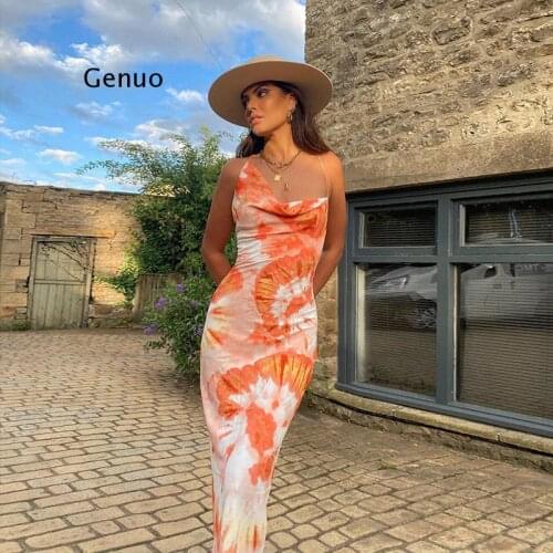 Tie Dye Print Fashion Sexy Backless Lace Up Midi Dresses Sleeveless Club Party Holiday Spaghetti Strap Sundress