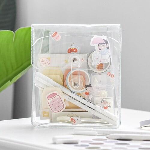 Korean Style PVC Transparent Storage Bag Pencil Cases For School Kits Kawaii Pencilcase Bag Supplies Office Portable Makeups Bag