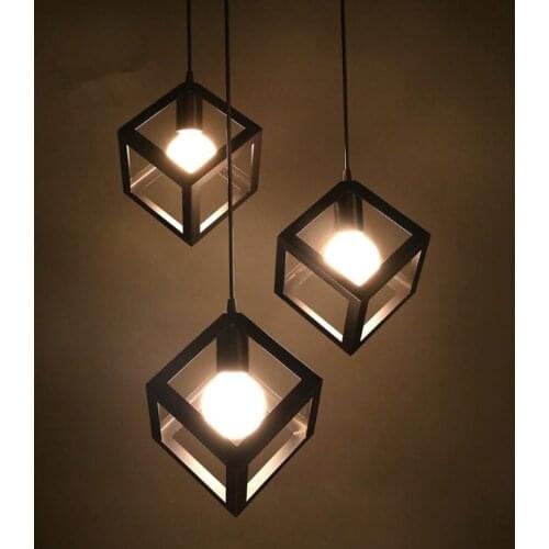 Retro creative chandelier Lighting For living room engineering bar lights wrought iron square geometric Hanglamp