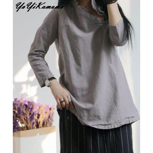 YoYiKamomo Cotton Linen Shirt Autumn Winter Women 2017 New New Original Solid Color Loose Casual Women Tops