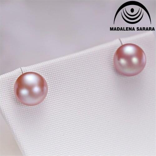 MADALENA SARARA AAA 9-10mm Freshwater Pearl Stud Earring Natural Pink White Purple Cute Girl Style Three Color Option