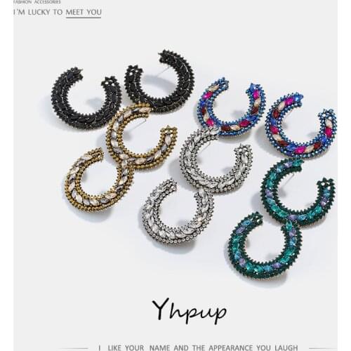 Yhpup Luxury Glass Rhinestone Stud Earrings Vintage Geometric Wedding Bride Charm Jewelry for Women Fashion Accessories Gift New