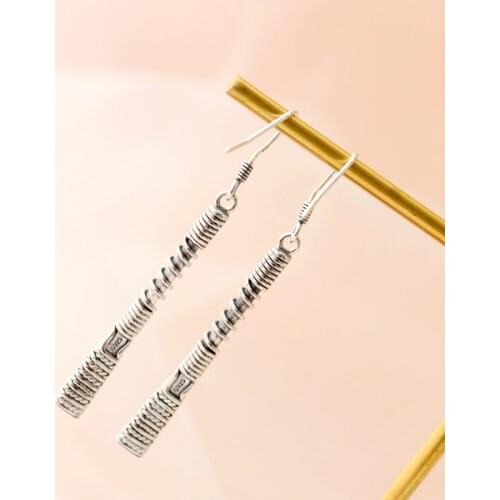 Authentic 925 Sterling Silver Eardrop National Style Charm Retro Silver Long Earring Handmade Creativ Women Fine Jewelry Gift