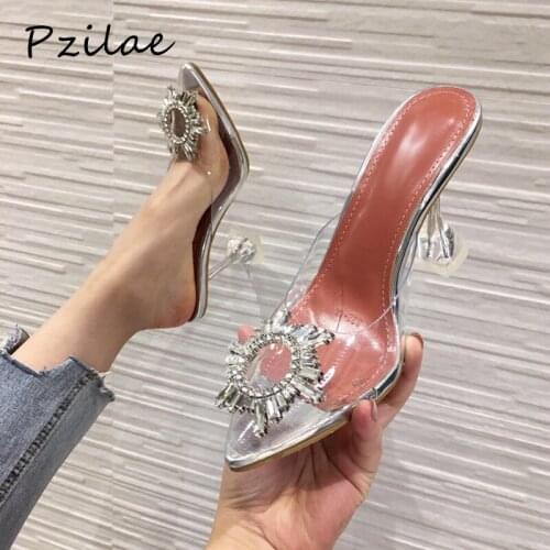 Pzilae 2020 women PVC transparent mules pumps crystal cup heel summer shoes woman pointed toe slip on high heels party pumps