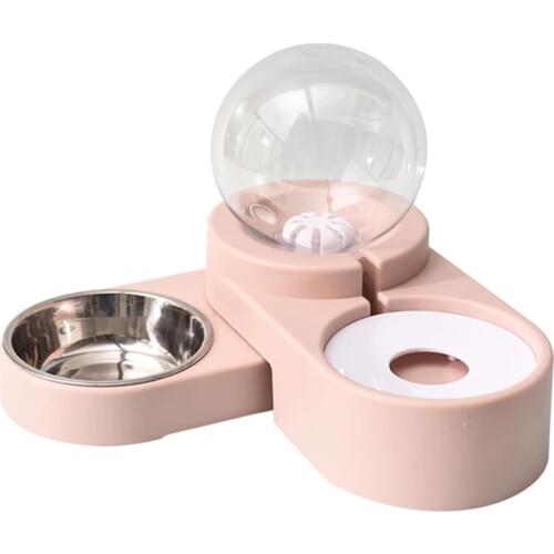 Unimme Pet Cat Dog Water Food Feeder Automatic Dispenser 1.8L Bubble Water Container Stainless Steel Bowl For Drinking Eating