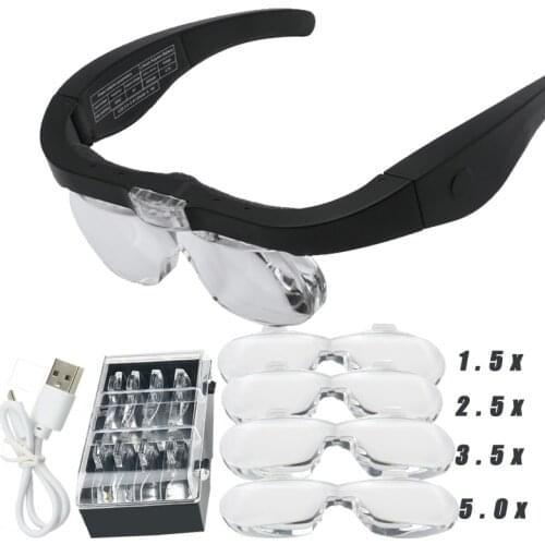 Magnifying Glasses magnifier1.5X 2.5X 3.5X 5.0X USB Rechargeable With LED Light For Reading Jewelers Watchmaker Repair Wearing