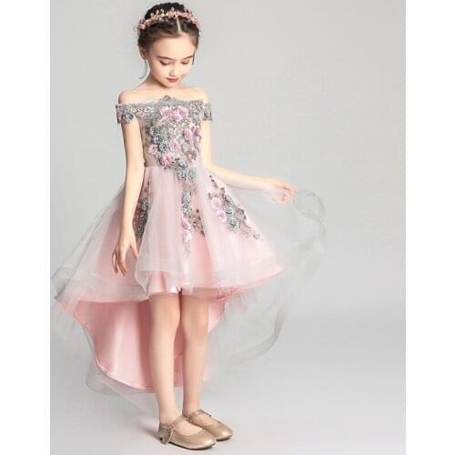 Party Princess Girl Dress Wedding Elegant Black Flower Girl Dress Evening Prom Summer For Girl Sukienki Girls Dresses AE50GD