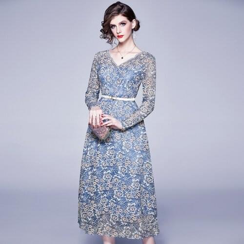 Spring New Party Lace Dresses Hollow Out Long Sleeve Floral Crochet Casual Women Dress Slim A-line Femininas Vestido