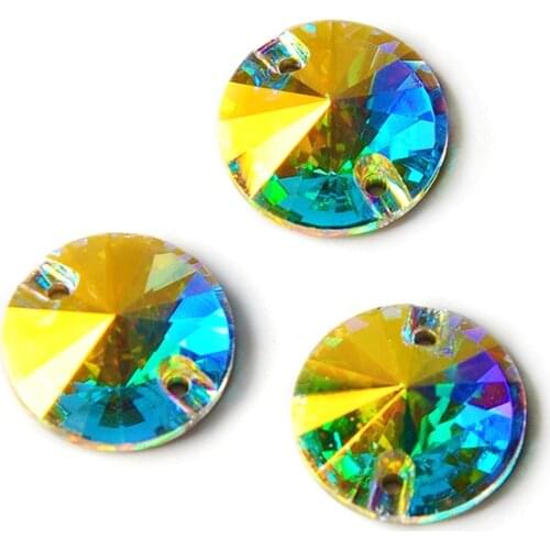 YANRUO 3200 Rivoli Color AB Sew On Rhinestones Glass Crystal Sewing Strass Top Gems Stones For Wedding Clothes