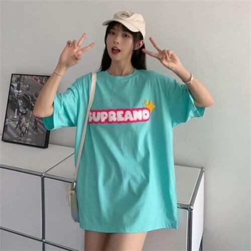 Womens T-shirts Tops Japanese Kawaii Ulzzang Loose Casual Lazy Letter Print Tshirt Female Korean Harajuku Clothes For Women