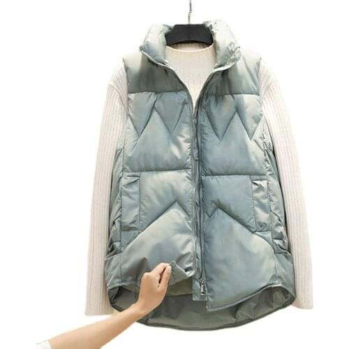 Autumn Winter Down Cotton Large Size Womens Vest Short Style 2021 New Slim Fashion Stand-up Collar White Jacket Sleeveless Vest