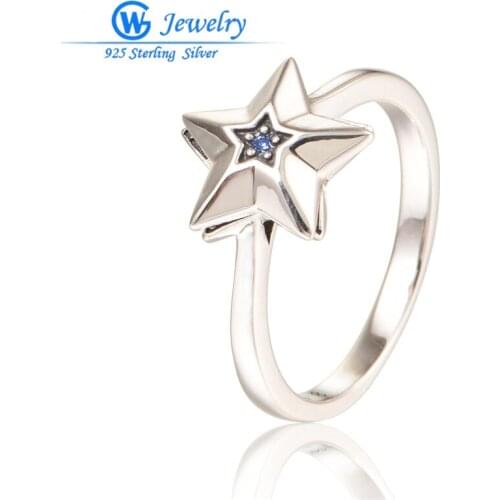 GW Fashion Jewelry Blue Gem Stylish 925 Sterling Silver Star Ring Blue Stone Party Jewelry Women Rings Wholesale Diy RIPY081H20