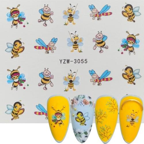 2021 New Watermark Nail Stickers Cute Cartoon Bee Design Water Decal Sliders Wraps Tool Manicure Nail Art Decor Tips