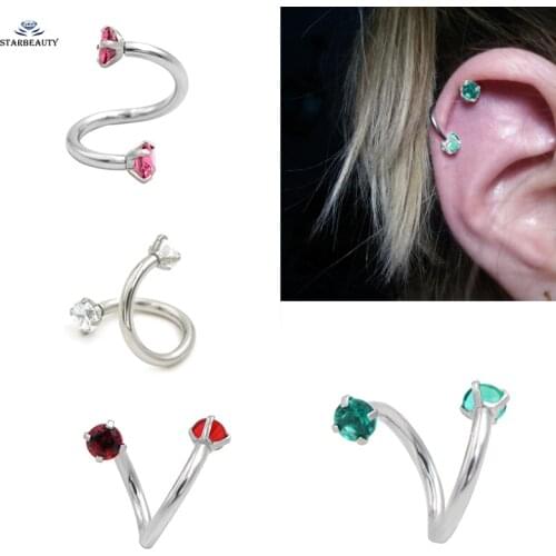 1 PC S Shape Twisted Helix Cartilage Earring Piercing Double Balls Body Gauge Ear Labret Ring Surgical Stainless Steel Jewelry