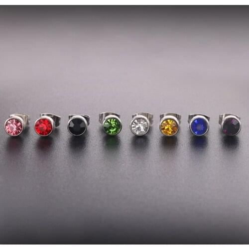 10Pcs Han edition fashion titanium steel circular zircon earrings inlaid gems stainless steel needle round cakes earrings