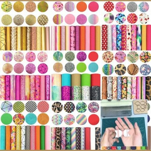 10pcs Printing Flower PU Leatherette Fabric Suede Cartoon Leopard Print Hologram Iridescent DIY Bow Toy Craft Handmade Wholesale