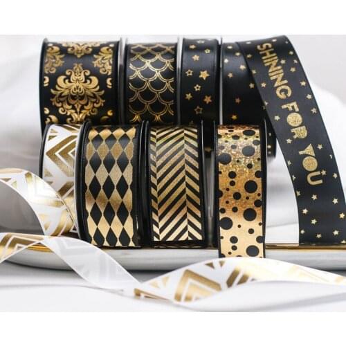 10yards Gold Foil Printed Satin Ribbon for Gift Packaging Wrapping Wedding Christmas Birthday Decoration 2020122201