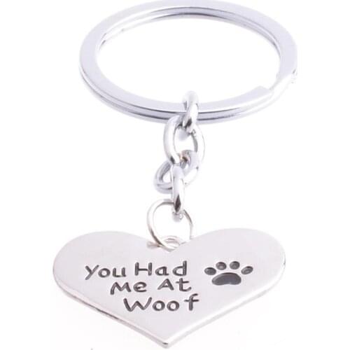 12PC Wholesale You Had Me At Woof Pet Dog Cat Paw Pendant Keychain Charm Gift Heart Love Family Friends Keyring Keyfob Jewelry