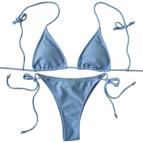 2021 Ladies Fashion Two-Piece Suits Thicken Bra Bikini Set Pure Color Lace-up Push-up Triangle Sexy Beach Party Accessories