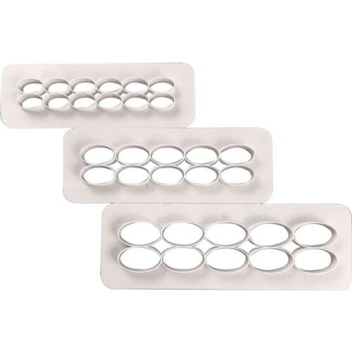 3Pcs Oval Fondant Cake Cookie Embosser For Happy Birthday Anniversary Dough Cutter Plastic Bread Biscuit Baking Mold Embossed