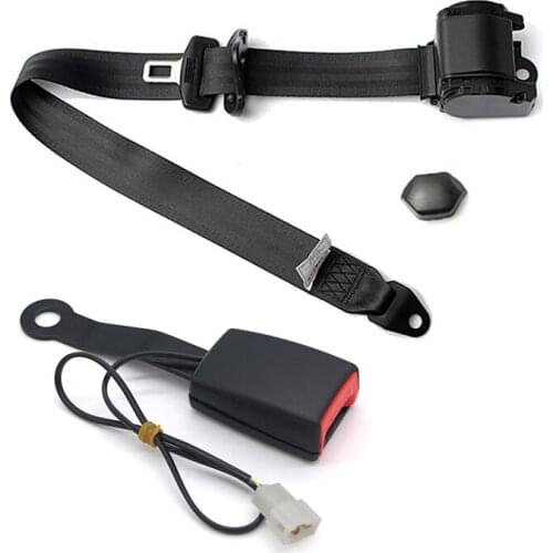 3 Point Retractable Car Safety Seat Lap Belt W/ Buckle Padding Socket Plug Connector with Warning Cable Set Kit