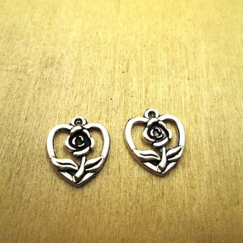 30pcs 18x16mm heart rose flower Charms heart rose Charms pendants DIY necklace/ bracelets charms antique silver tone
