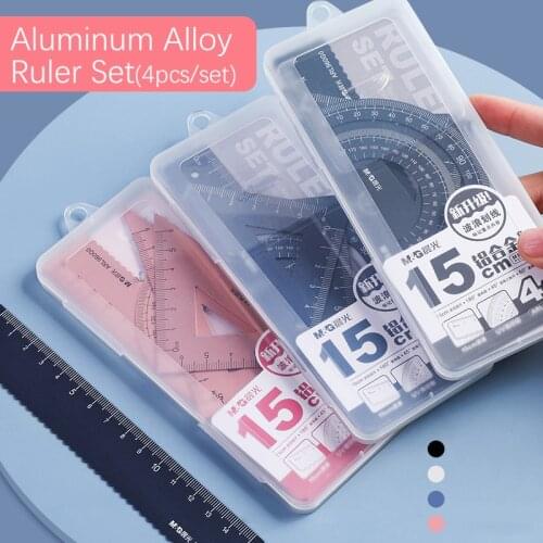 4Pcs/Set Aluminium Ruler Set Metal straightedge Geometry Maths Drawing Protractor Stationery Rulers Student Supplies