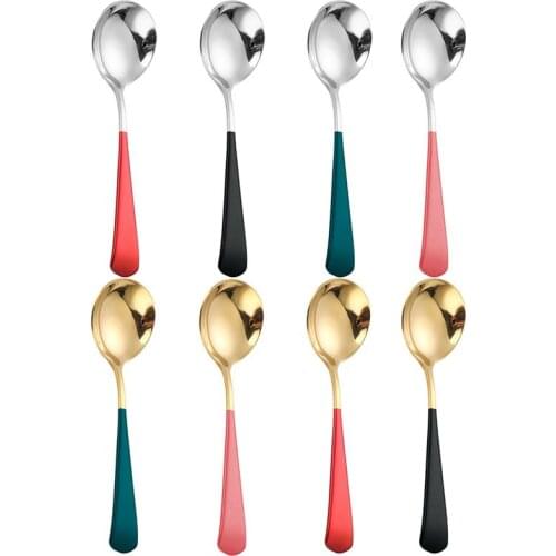 4 Pcs/Set Creative Round Soup Spoon For Kids Stainless Steel Coffee Dessert Ice Cream Spoon Home Scoop Kitchen Tableware Sets