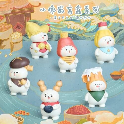 6pcs/set Animal Foods Cat Surprise Blind Box Action Figure Doll Kids Car Decor Xmas Birthday Gift Ornaments