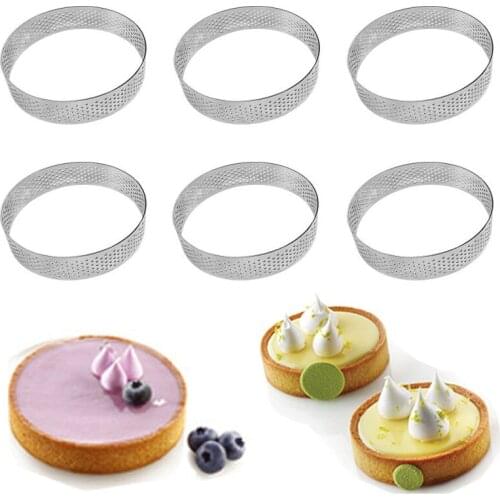 6 Pcs Mini Tart Ring Stainless Steel Tartlet Mold Small Circle Cutter Pie Ring DIY Heat-Resistant Perforated Cake Mousse Molds