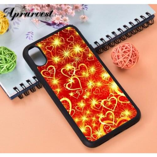 Aprarvest Sparkly Gold And Red Love Hearts Silicone Rubber Phone Case Cover For iPhone 6 6S 7 8 PLUS X XS XR 11 12 MINI PRO MAX