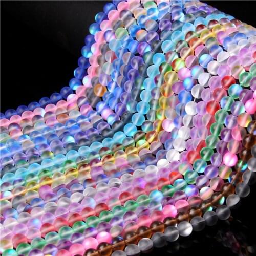 6/8/10mm Matte Austria Crystal MoonStone Glitter Beads Frosted Glass Round Loose Beads For Jewelry Making Bracelet Necklace 15"