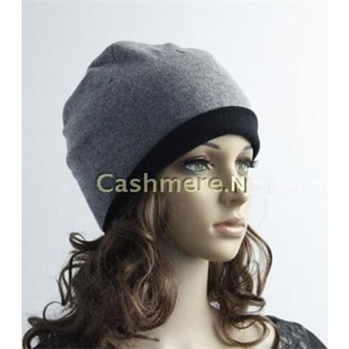 Double face color 2ply 100%goat cashmere fashion hats caps thicken beanies for winter EU/M(56-58cm)