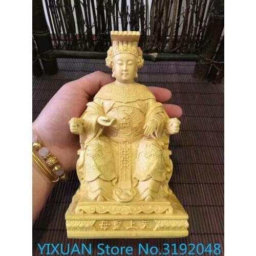 Boxwood tallado decoración feng shui Hogar Accesorios de coche regalo Buda mar Mazu diosa del cielo