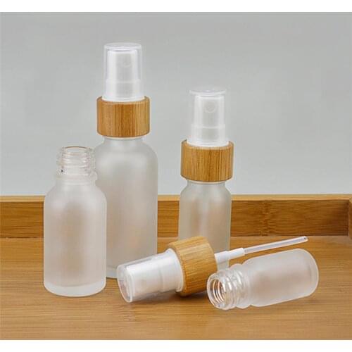 Frosted Glass Perfume Atomizer 5/10/15/30/50/100ML Refillable Spray Bottles Natural Bamboo Lid Pump Travel Liquid Cosmetic Vials