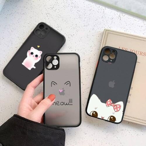 Ins pink cute cat meow Phone Case For iphone 12 11 7 8 plus mini x xs xr pro max matte transparent cover
