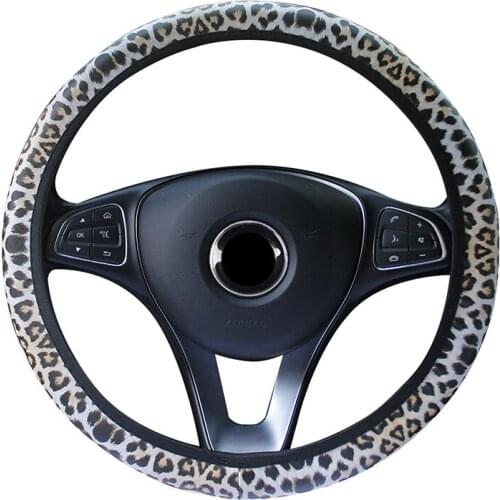 Wear-resistant Non-slip Artificial Car Steering Wheel Cover Leopard Sytle For 37-38 CM 14.5 "-15" Universal Protective Sleeve