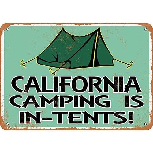 California Camping is in-Tents Retro Tin Sign for Club Bar Cafe Home Wall Decor