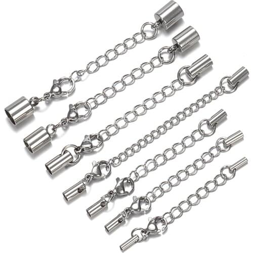 1pc Tube Crimp End Caps with Lodster Clasp Connector Fit 1-6mm Rope Snake Chain Fastener for DIY Jewelry Making Necklace Finding
