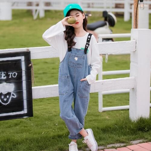 Girls Jeans Loose Overall Children Denim Pants Children Kids Little Girls Denim Overalls Cotton Baby Jumpsuits 4 9 16 Years Old