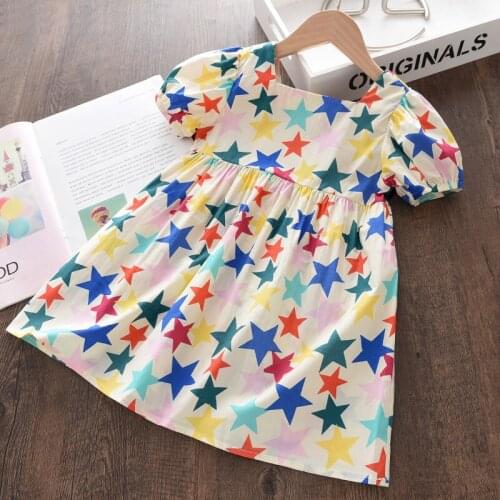Summer Kids Princess Dress for Girl Cotton Star Print Dresses Floral Print Kids Dresses Children Clothing Toddler Clothes 3-7Y