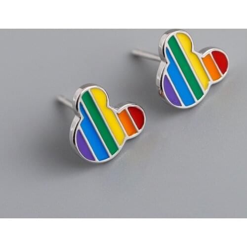 Cute Enamel Rainbow Petite Studs Girls Earrings for Women 925 Sterling Silver Studs Lovely Cartoon Birthday Anniversary Gifts