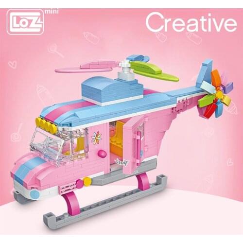 LOZ Mini Building Blocks Pink Helicopter Aircraft Assemable Kids Educational Toys for Children Creator Technic Girl Play House