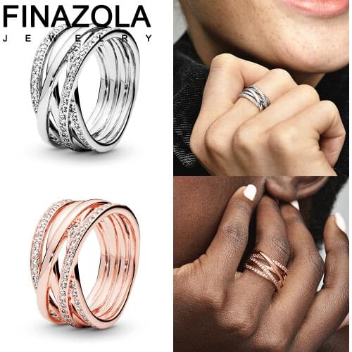 LEXARA Fashion Sparkling Crystal Twisted Lines Ring Cubic Zirconia Rose Gold Women Engagement Wedding Original Fine Jewelry