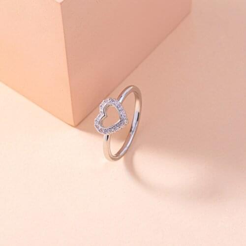 Fashion Trendy Micro Inlay Zircon Heart Ring Light Luxury Designer Jewelry for Women Party Gift Copper White Gold Open Rings