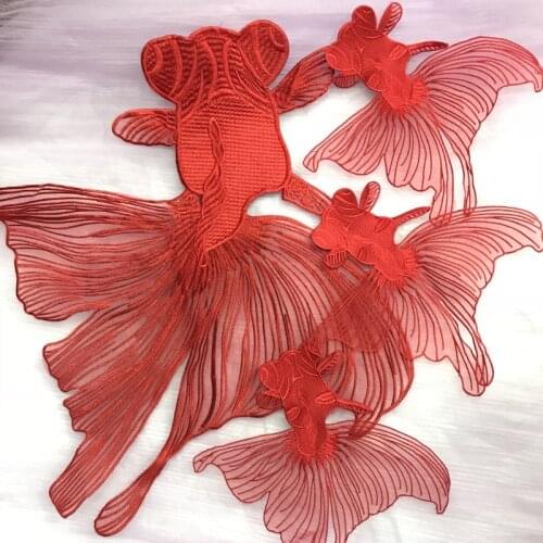 Red goldfish embroidery patches for clothing large Embroidered patch for clothes Sew on fish applique