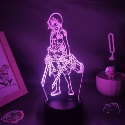 3D Night Light Attack on Titan Anime Figure Mikasa Ackerman Led RGB Neon Manga Shingeki No Kyojin Lava Lamp Table Desktop Decor