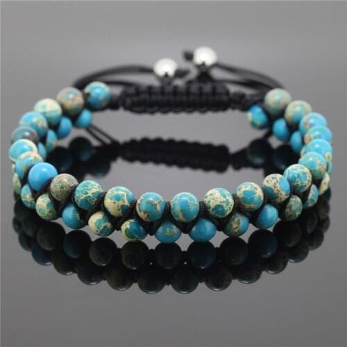 New Jewelry High Quality 6MM Sea Sediment Beads Wrap Bracelet,Nature Beads Braiding Macrame Bracelet for Men and Women