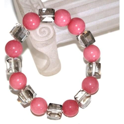 Charming 12mm Pink Rhodochrosite Round Beads Bracelets for Gifts Women 10mm Crystal Wholesale Price Diy Jewelry 7.5inch B2937