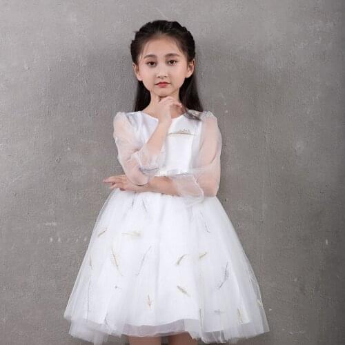 Sexy EveningTutu Dress Flower Girl Feather Embroidery Dresses Wedding Party Princess Gown Ball chinese white qipao kids Robe